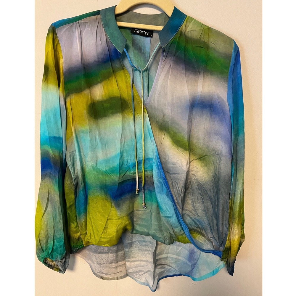 APNY Wrap Blouse Womens S Multicolor Pre-owned Abstract Watercolor Cupro Top